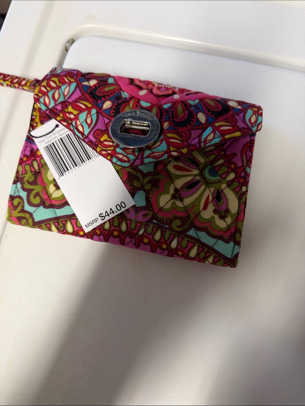 Vera Bradley Quilted Floral Wristlet in Pink and Turquoise